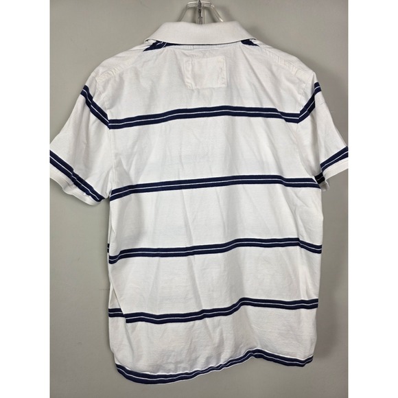 American Eagle Mens XL Vtg Fit Eagle Polo Shirt White Navy Blue Striped Cotton - Picture 2 of 7
